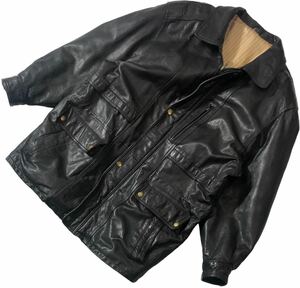 ■ Leather Wear ■ 上質 本革 羊革 ラムスキン 肩パッド入 レザー ジャケット ブラック L