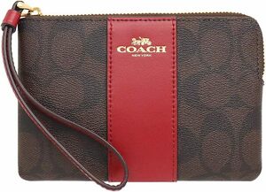 [コーチ] COACH ポーチ ブラウン×レッド シグネチャー PVC レザー ジップ リストレット レディース [アウトレット品] [並行輸入品]