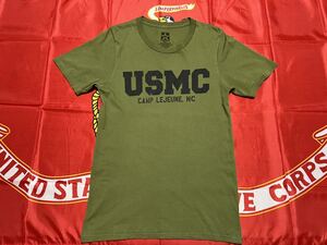 MADE IN USA 中古美品　USMC CAMP LEJEUNE, NC コットンTシャツ　MV SPORT製　SMALL OD