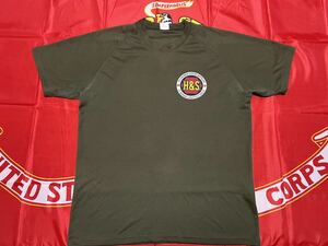 中古美品　USMC 3D MARINE LOGISTICS GROUP 9TH ENGINEER SUPPORT BATTALION HEADQUARTERS SERVICE DRI Tシャツ　LARGE ODブラック