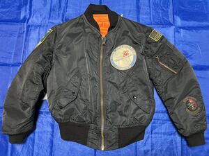 中古美品　FLYERS MAN INTERMEDIATE MA-1 JACKET MIL-J-827901 (USAF) USS ENTERPRISE CVAN-65 ALPHA製　SMALL BLACK