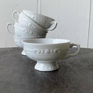 5個set レトロデコ ティーカップ デットストック 白磁 陶器　検: マグカップ コーヒー 珈琲 フラワーベース 花材 ビンテージ アンティーク