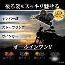 汎用 LED ツインテールランプ カスタム パーツ バイク 2灯 丸型 ライト ウインカー テール ステー 交換 ブラック 黒 ドレスアップ_画像2