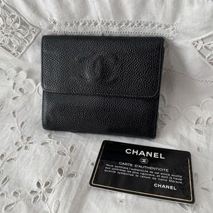 CHANEL シャネル キャビアスキン　ロゴ　2つ折り財布　小銭入れ　カードケース　黒ブラック　ヴィンテージ コレクション