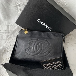 CHANEL シャネル　コスメポーチ 化粧 ポーチ ココマーク キャビアスキン　黒ブラック　ヴィンテージ コレクション　