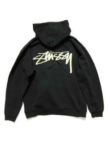 ★正規品・新品！STUSSY【ステュシー】プルオーバーパーカー プリント加工 黒 XL USA製 定価20000円