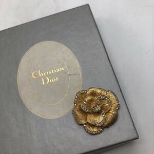 Christian Dior クリスチャン ディオール ブローチ ゴールド 花モチーフ ラインストーン アクセサリー P7305