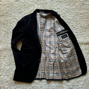 極美品！★ノバチェック★バーバリーブラックレーベル 上質ベロア 2Bテーラードジャケット 黒■BURBERRY BLACK LABEL Mサイズ 表記2