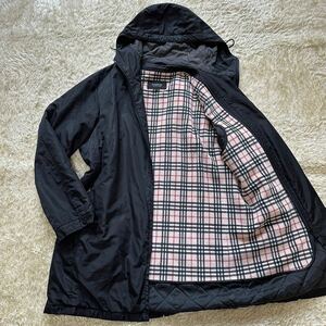 希少L!美品 バーバリーブラックレーベル BURBERRY BLACK LABEL ライナー ナイロン ジャケット コート フード ノバチェック 黒 ブラック