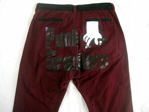 PUNK DRUNKERSパンクドランカーズお尻ロゴプリントチノパンツ臙脂XXL　 野性爆弾くっきーゴッドファーザー パ刺繍