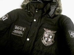 DOUX DOUCE デュークスデューチェ 千鳥格子エンボス加工ブルゾン中綿入りL ファーフード パーカー ジャケット