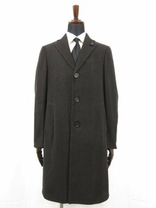 HH 超美品【ラルディーニ LARDINI】JN23636AQ ヘリンボーン柄 ウールチェスターコート(メンズ) size48 ブラウン×ネイビー 伊製●17HR3156