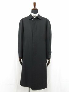 HH美品【ノーブランド品】ロング丈 織柄 ステンカラーコート (メンズ) size52～54相当 濃いめのネイビー系 ●17MW2892●