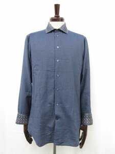  beautiful goods [ Etro ETRO] silk . embroidery pattern wide color long sleeve shirt ( men's ) size41 navy series Italy made 182-1K632-0178 *29MK2289*