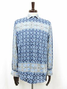 【エトロ ETRO】 ペイズリー柄 比翼ボタン ワイドカラー 長袖シャツ (メンズ) sizeM ブルー系 イタリア製 201-1K819-4737 ●29MK2293●