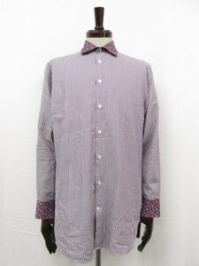  super-beauty goods [ Etro ETRO] stripe pattern wide color long sleeve shirt ( men's ) size41 white × purple Italy made 172-11454-3013 *29MK2297*