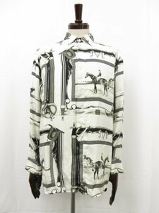HH beautiful goods [ Etro ETRO] silk material print pattern ratio wing button wide color long sleeve shirt ( men's ) sizeL white series × black 202-1K819-5778 *29MB3195