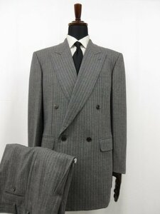 超美品 【ランバンコレクション LANVIN COLLECTION】 ウール ダブル4ボタン スーツ (メンズ) sizeR52 グレー系 ストライプ ●27RMS7155