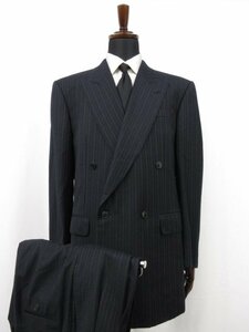 極美品 【ランバンコレクション LANVIN COLLECTION】 ウール ダブル4B 濃紺 スーツ (メンズ) sizeR54 ネイビー ストライプ ●27RMS7158