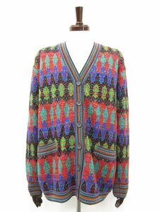 極美品【ミッソーニ MISSONI】 ウール素材 Vネックカーディガン イタリア製 (メンズ) sizeS マルチカラー●5MN4802●