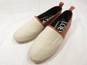 HH 未使用【LOEWE ロエベ】エスパドリーユ キャンバス×レザー スリッポン 靴 (レディース) size37 アイボリー×ブラウン ●18LZ4263●