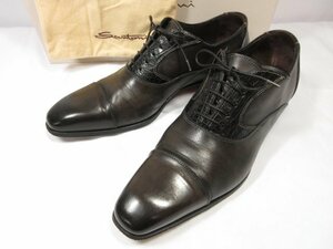 美品 【サントーニ Santoni】キャップトゥ クロコダイルレザー切替 紳士靴 ドレスシューズ (メンズ) size6 ブラウングレー系 ●18MZA4031●