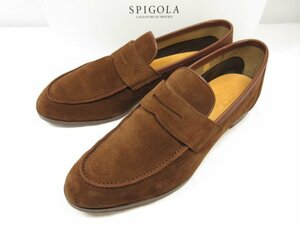 極美品 【SPIGOLA スピーゴラ】 スエードレザー コインローファー スリッポン 紳士靴 (メンズ) size7.5 ブラウン ●18MZA4053●