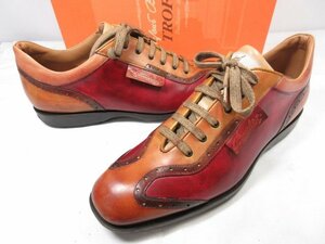 HH 超美品【ステファノブランキーニ STEFANO BRANCHINI】TROFEO バイカラー レザースニーカー 靴 (メンズ) 27.5～28相当 茶×赤●18MZA4247