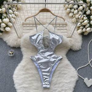 # black chi button lustre silver pink for women high leg solid beach swimsuit body suit # open black chi body suit F768