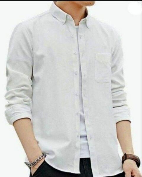 白☆シャツ メンズ 長袖 カジュアル 無地 シャツMサイズ