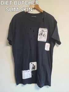 ダイエットブッチャー スリムスキン Tシャツ 半袖 ダメージ加工 パッチ 黒