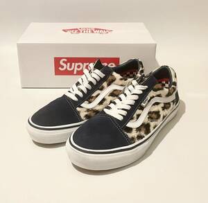 ★US10.5 ★ Supreme × Vans Leopard old skool Navy ステッカー付き ★ 28.5cm バンズ ★検) Half Cab ネイビー