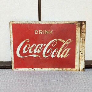1円 1957〜1970年代当時物 コカコーラの店頭看板 DRINK Coca-Cola ホーロー看板 琺瑯看板 ブリキの看板 両面看板 現状品