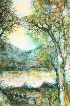 真作 アントニオ・リベラ リトグラフ「湖畔」画寸 37cm×53cm スペイン人作家 自然の外気や温度と感性が解け合い表現した幻想風景 8358_画像5