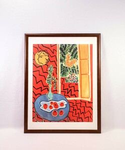 アンリ・マティス 大判オフセット「赤いインテリア、青いテーブル上の静物画」画51×66.5cm 晩年期、ヴァンスの別荘の室内 自在な画面 8301