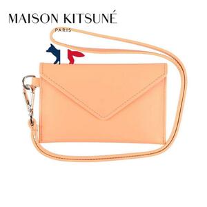 新品 メゾンキツネ MAISON KITSUNE レザーポーチ ピーチ