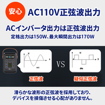 ポータブル電源 ジャンプスターター 200WH 54000mAh AC出力150W 正弦波 QC3.0/18W出力 PD60W LEDライト付 アウトドア 非常用 停電 防災_画像6