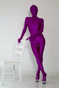 ZENTAI コスプレ 戦隊 男性サイズ・ウェットロイヤルパープル全身タイツ