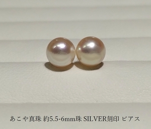 ◆照り艶強め あこや真珠 あこや アコヤ 本真珠 約5.5-6mm珠 SILVER刻印 シルバー刻印 ピアス YA-96