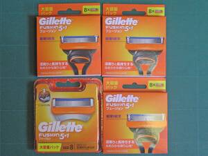 【 Gillette ジレット／FUSION５＋１／極薄５枚刃：替刃８個入り×４箱／新品未開封／送料無料 】