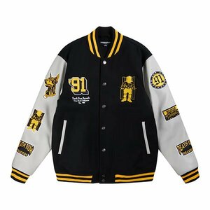 Crooks & Castles (クルックス アンド キャッスルズ) スタジャン Death Row Records Collegiate Varsity Jacket Black ブラック (L)