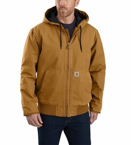 Carhartt (カーハート) US フードジャケット (J130) LOOSE FIT WASHED DUCK INSULATED ACTIVE JAC Brown ブラウン (XL)