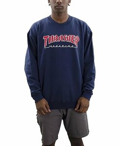 Thrasher (スラッシャー) US トレーナー スウェット Outlined Crew Neck Sweatshirt Navy Blue (M) スケボー SKATE SK8 スケートボード