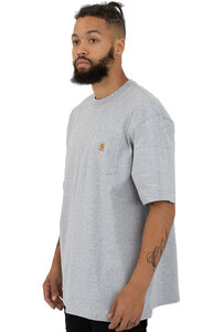 CARHARTT (カーハート) US Tシャツ Workwear Pocket T-Shirt Heather Grey ヘザーグレー (S) ポケット付き 無地 (K87)