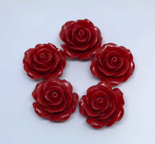 5粒組 美しい バラ 薔薇 ビーズ パーツ ハンドメイド 素材 赤色