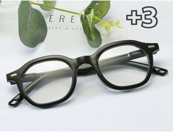 送料無料 ＋3 老眼鏡　リーディンググラス ブルーライトカット シニアグラス 軽量　メガネ ブラック　新品
