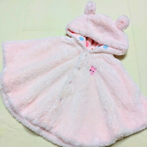 HOT BISCUITS mikihouse hot screw ketsu Miki House baby free size 70 80 90 girl with a hood . poncho pink nappy ...