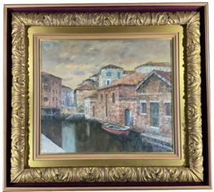 Art hand Auction Guaranteed authenticity Tamotsu Hattori Warehouse along the Canal No. 10 Luxuriously framed Co-sealed by Takashimaya Former Issui-kai member Master: Hakutei Ishii, painting, oil painting, Nature, Landscape painting