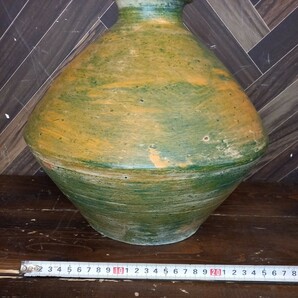 N4426 美品 壺 壷 つぼ 置物 一輪挿し 花瓶 花器 フラワーベース  直径30cm 高さ30cm 緑 発送ヤマト120サイズ 札幌の画像8