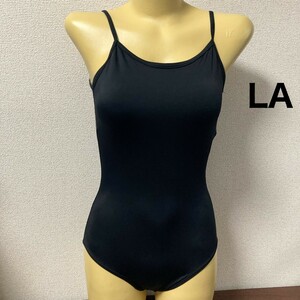 B974ストレッチ♪光沢ブラックのキャミソールタイプダンスバレエレッスン女子レオタード♪コスプレやコレクションや撮影会にも♪サイズLA